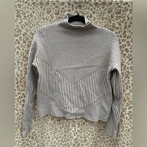Striped Women's Light Weight Sweater - Gray and Cream In Color!